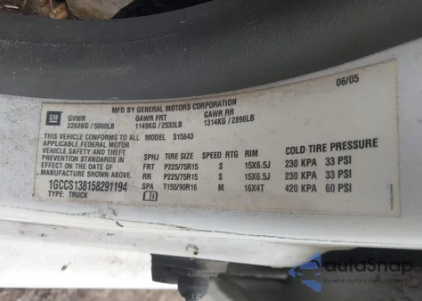 2005 Chevrolet Colorado Ls z USA, uszkodzony, nr VIN 1GCCS138158291194